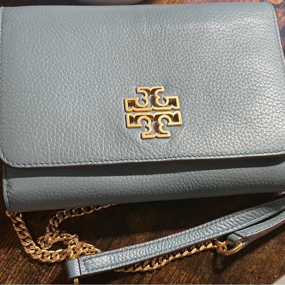 Tory Burch Blue Leather Crossbody Bag with Gold Accents